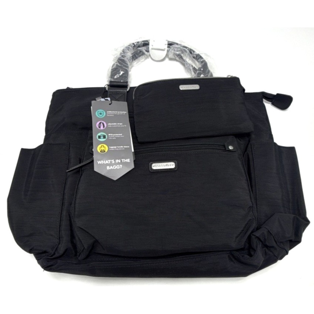 Baggallini Women's 3-in-1 Convertible Tote Backpack with RFID Wristlet Black Bag